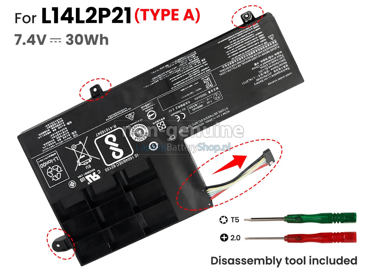 vervanging batterij voor Lenovo L14M2P21(2ICP6/54/90)