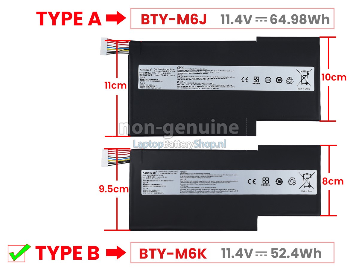 vervanging batterij voor MSI BTY-M6K